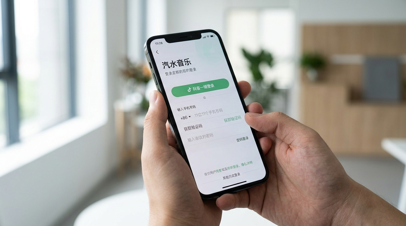 汽水音乐下载后注册登录界面与验证码输入步骤