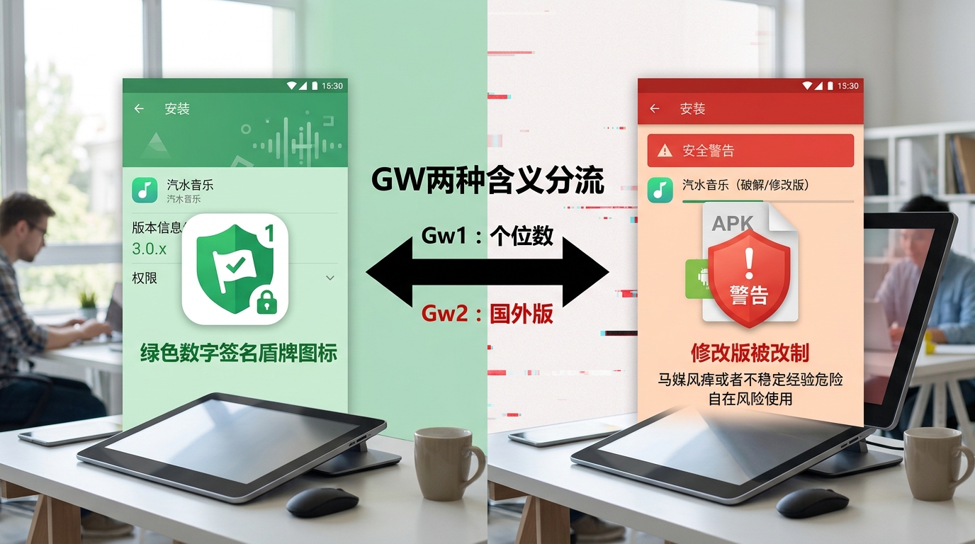 汽水音乐官网下载中gw含义对比正版与破解版