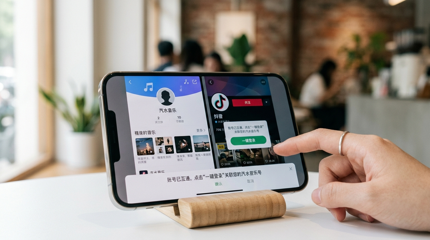 汽水音乐下载与抖音账号互通关系图