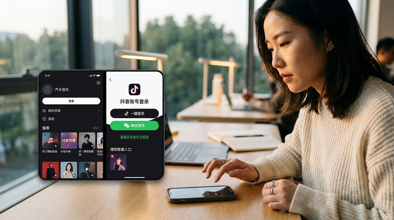 汽水音乐下载与抖音账号打通关系示意