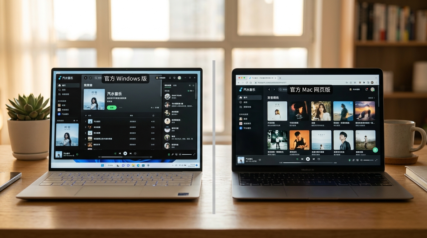 汽水音乐电脑版官方Windows客户端与Mac网页版对比