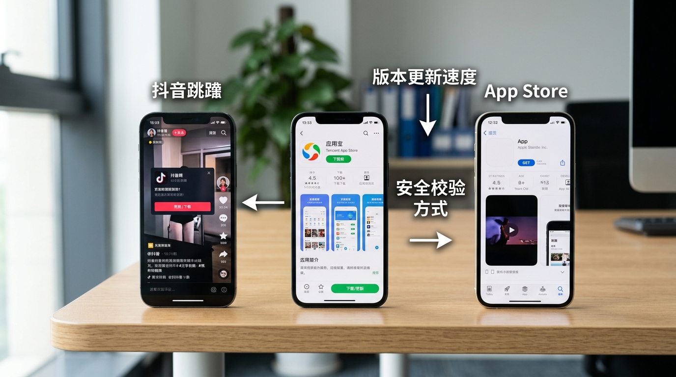 汽水音乐官网、应用宝、抖音生态三个下载渠道安全性对比