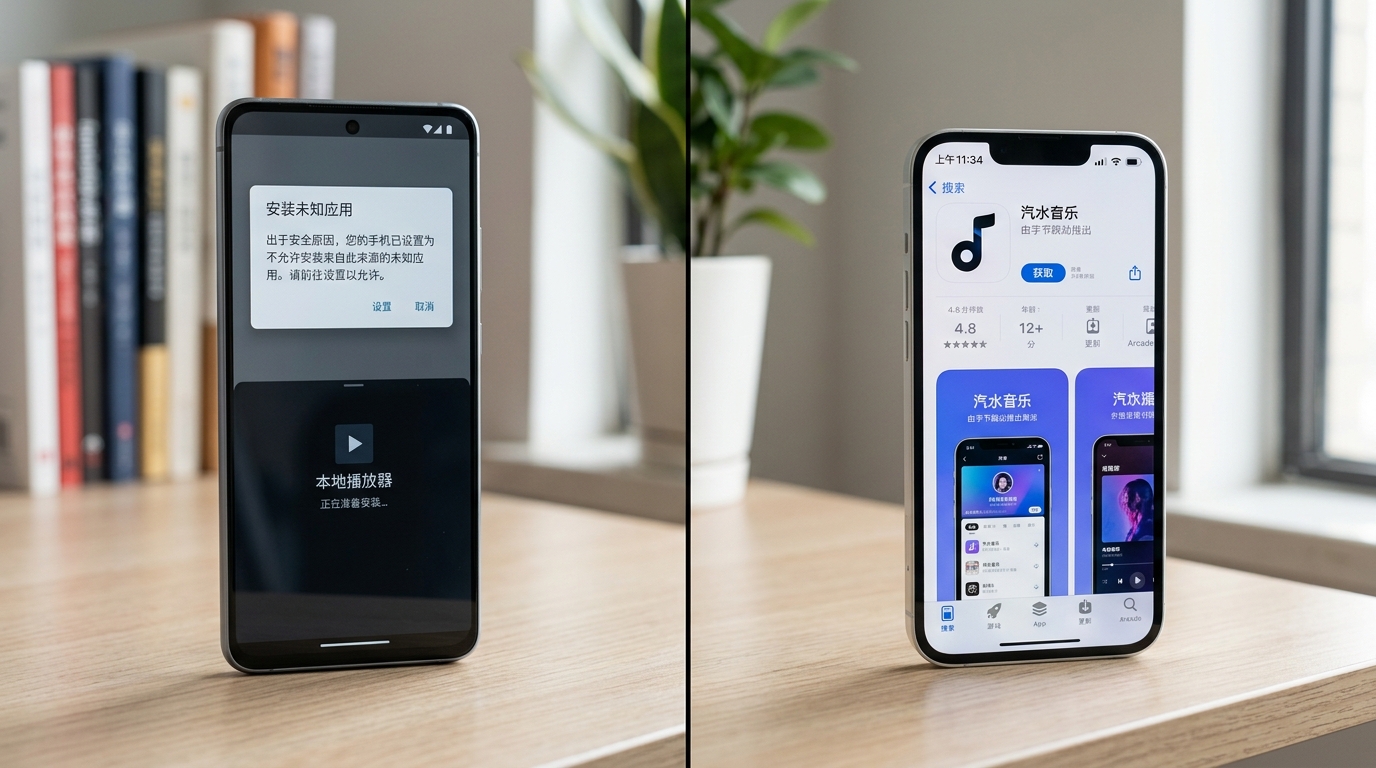 汽水音乐下载安卓与iPhone安装流程对比