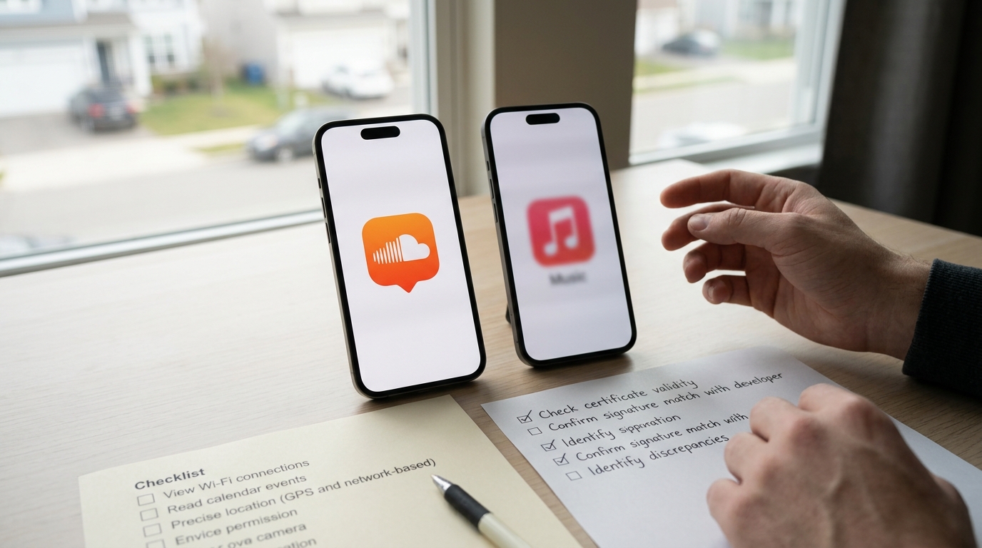 辨别假冒汽水音乐下载App的图标和权限对比