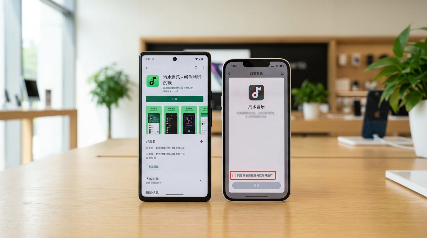 汽水音乐下载正版与山寨捆绑包辨别对比