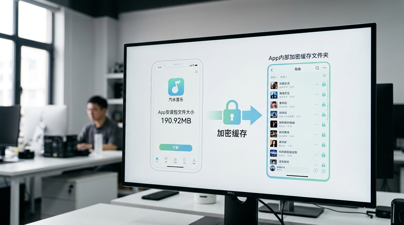汽水音乐下载的两层含义:安装APP与应用内离线缓存歌曲对比图