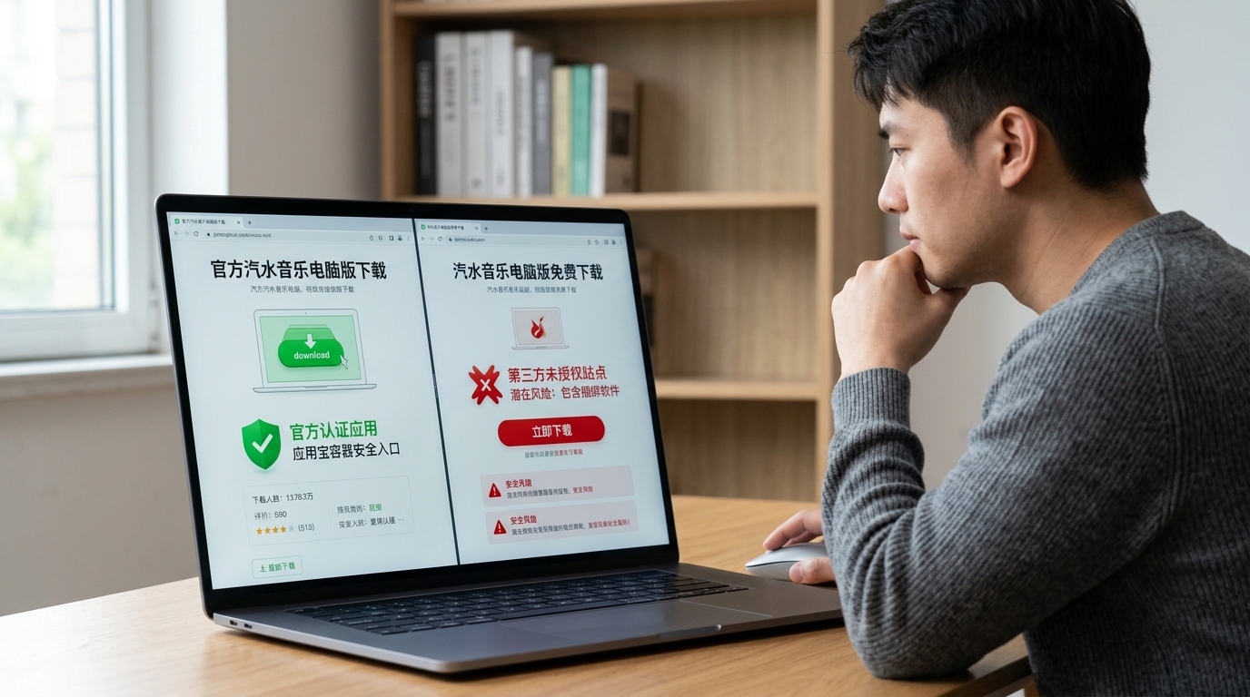 汽水音乐电脑版官方入口与山寨站辨别对比