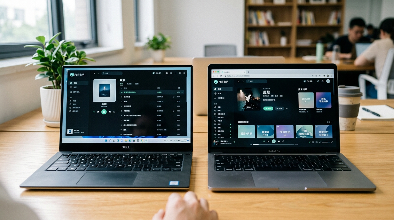 汽水音乐电脑版 Windows 客户端与 macOS 网页版对比
